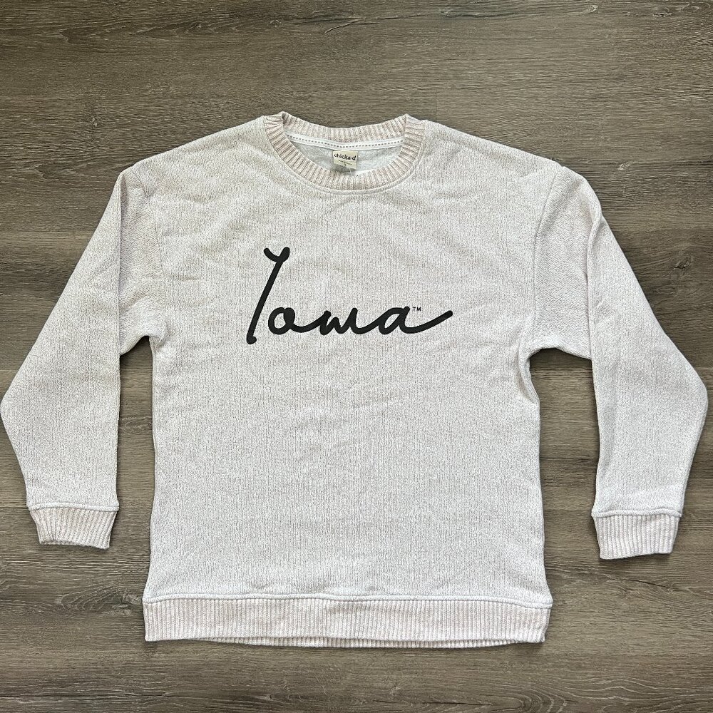 NWT Chicka-d Iowa Collegiate Crewneck Sweater Natural Warm Up Small